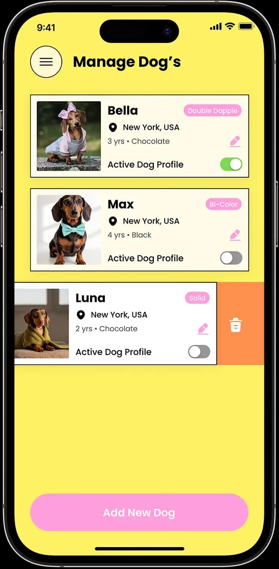 Doxie app manage dogs screen